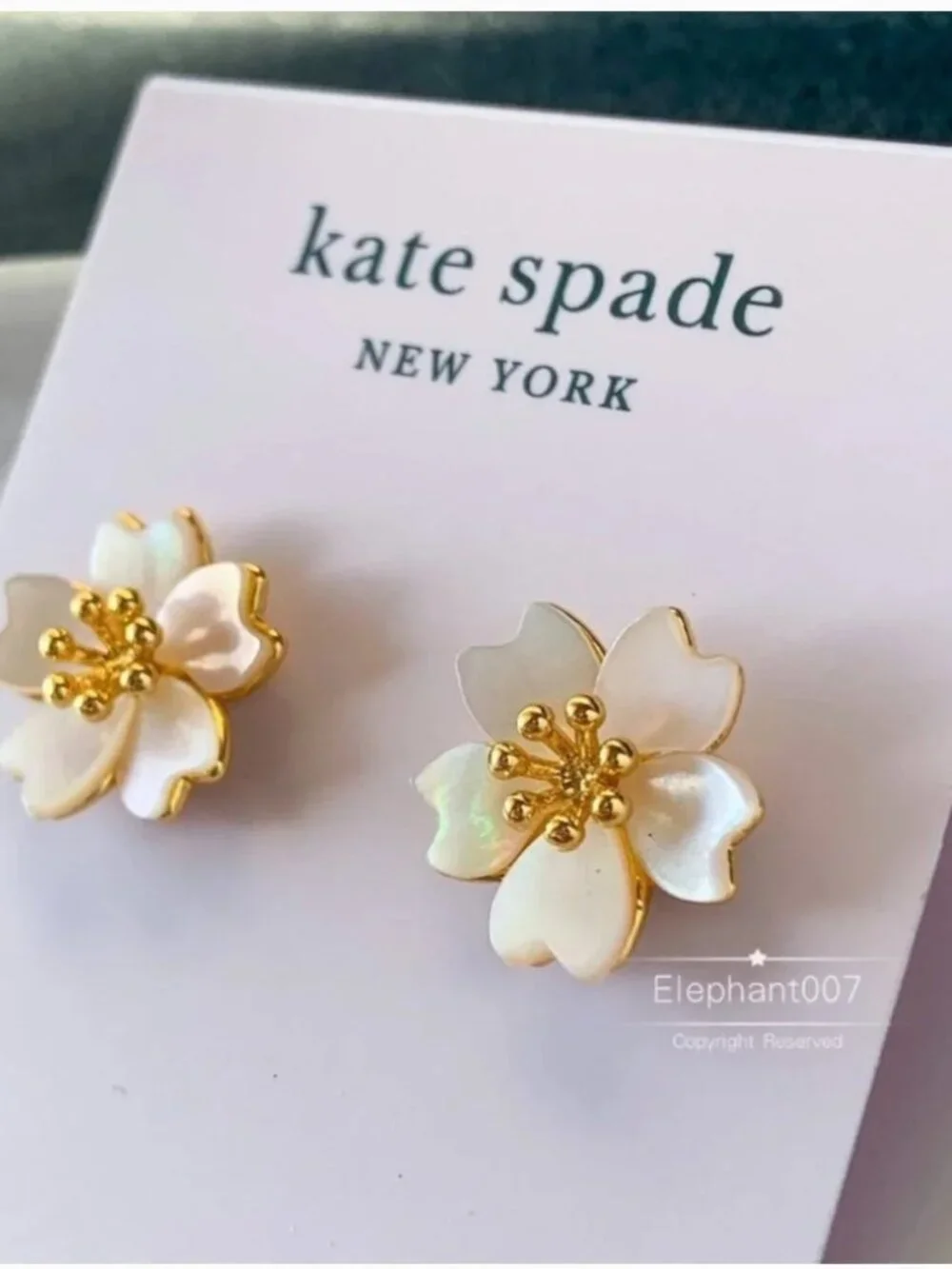 Kate Spade Mother of Pearl Cherry Blossom Flower Stud Earrings